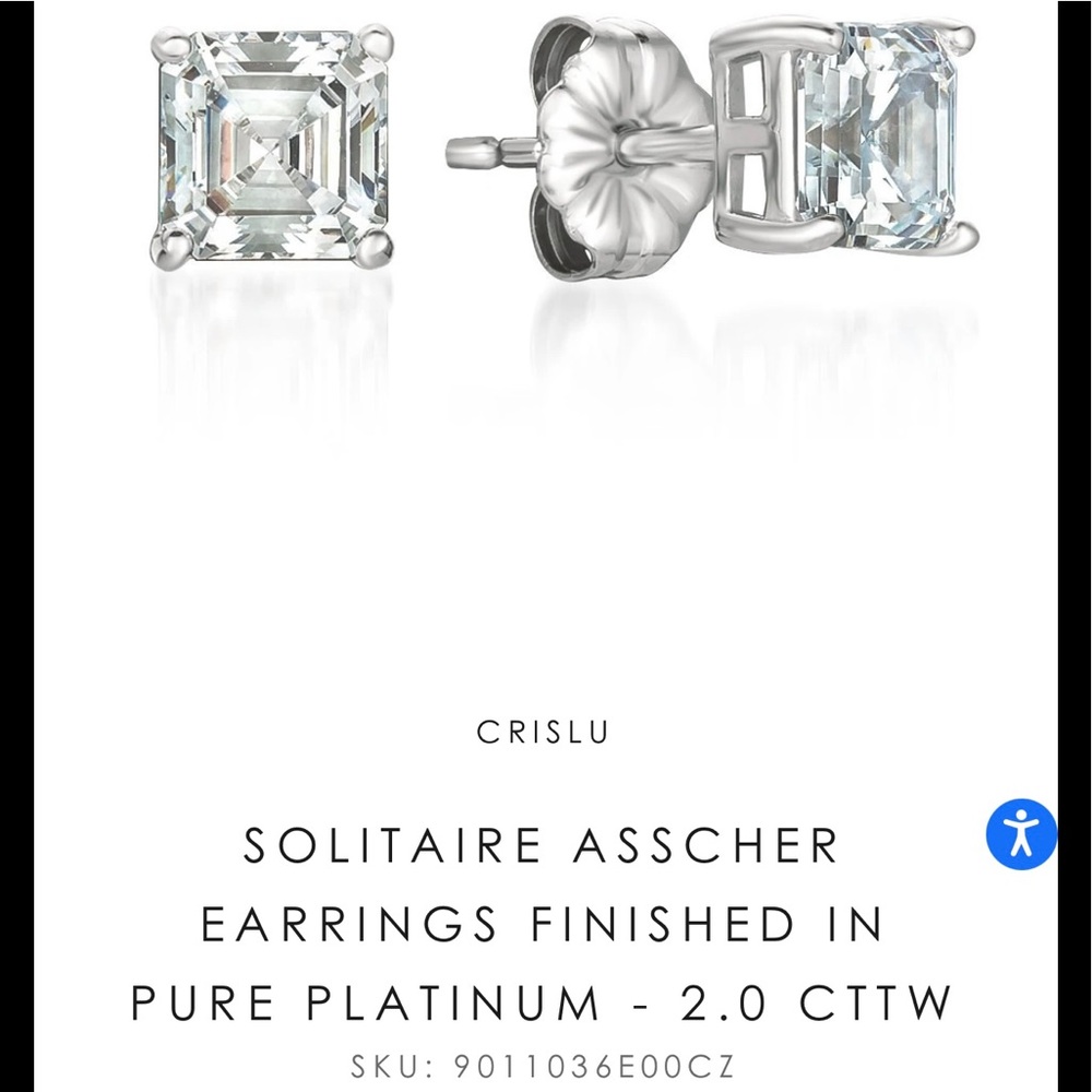 Crislu Solitaire Asscher Earrings Finished in Pure Platinum - 2.0 Cttw